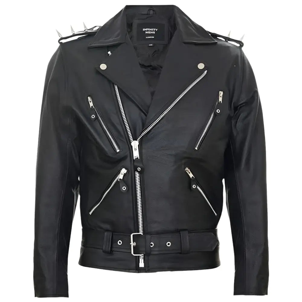 Men’s Fringe Leather Studded Motorcycle Jacket